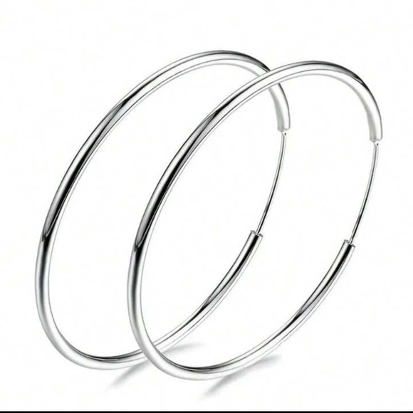 Elegant, 925 Sterling Silver Hoop Earrings - Picture 1 of 4
